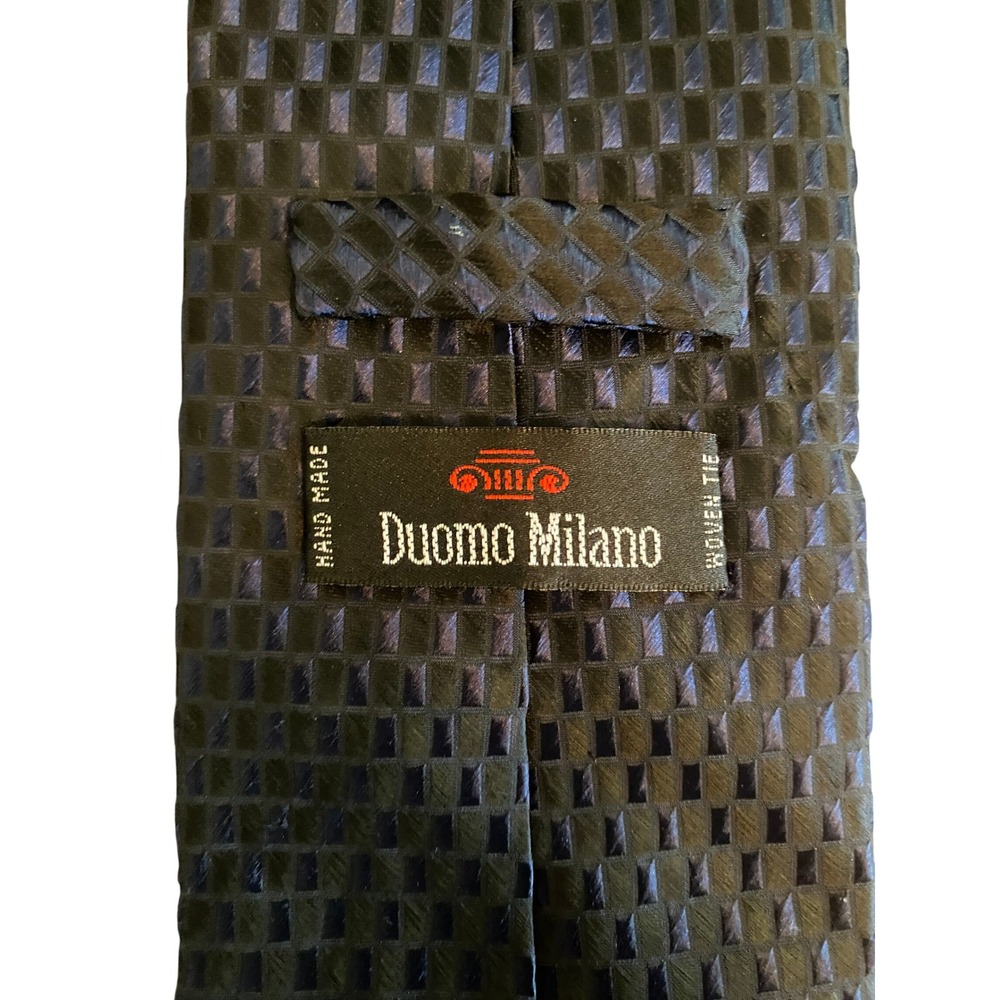 Duomo Milano‎ Mens Woven Geometric Tie Navy Blue Black Handmade Polyester 2590